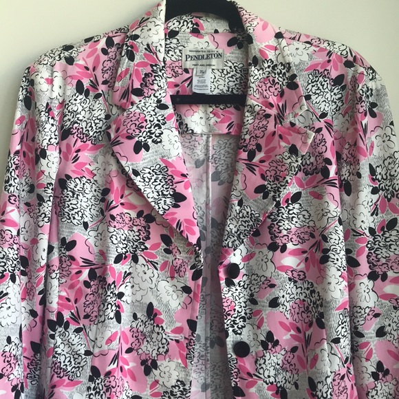 Pendleton Pink Black Floral Cotton blend Blazer - Picture 8 of 12